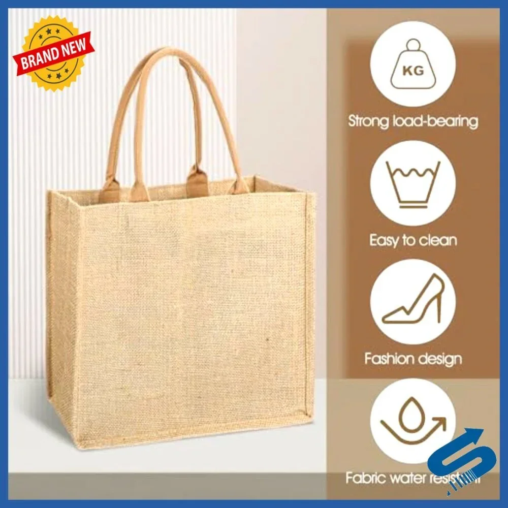 Reusable Jute Tote Bags Natural Burlap Eco-Friendly Grocery Shopping Travel
